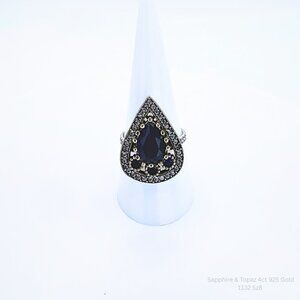 Handmade Jewelry Blue Sapphire Topaz Ring 925 Gold Size 8 Jewelry